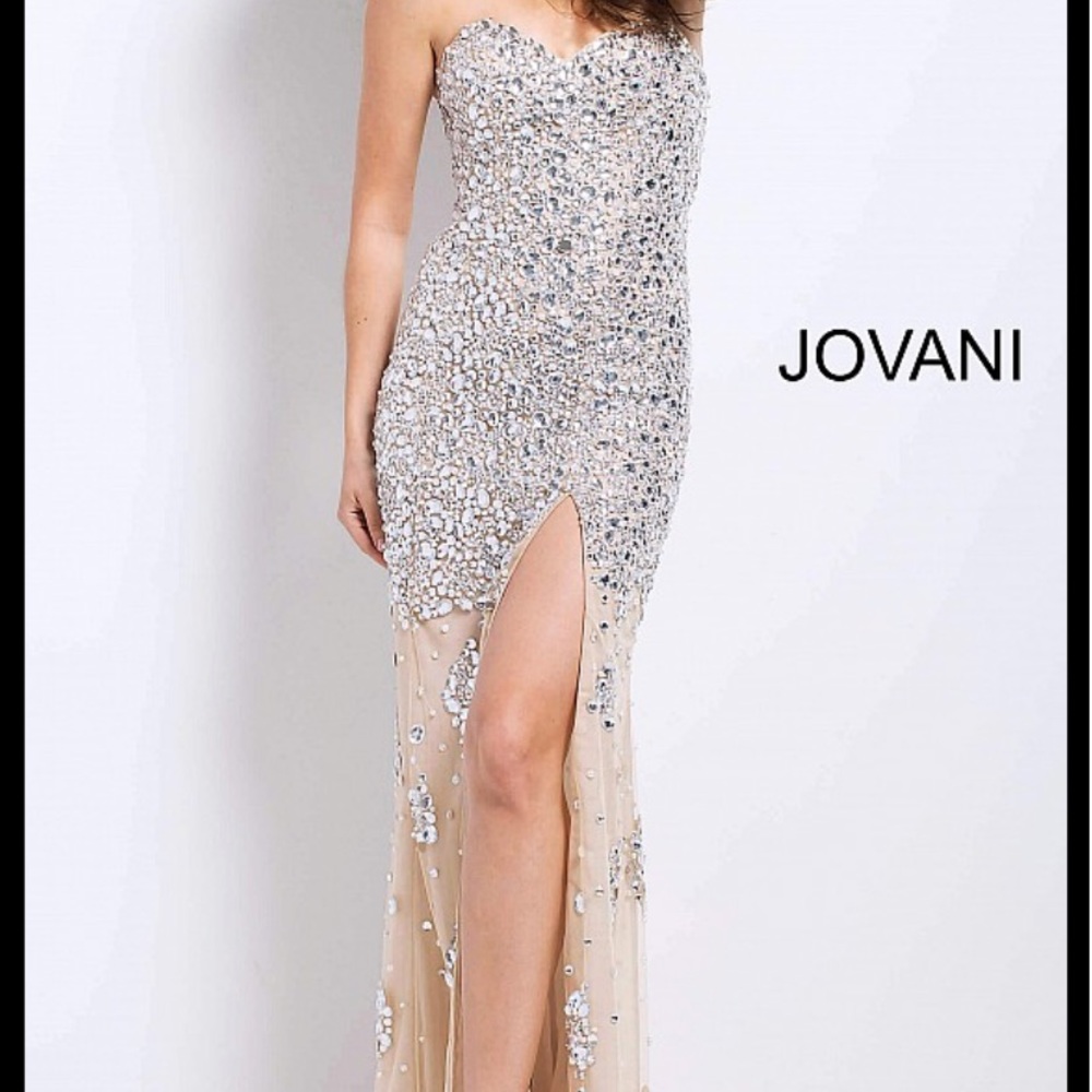 Jovani Nude and Silver Embellished Dress 4247